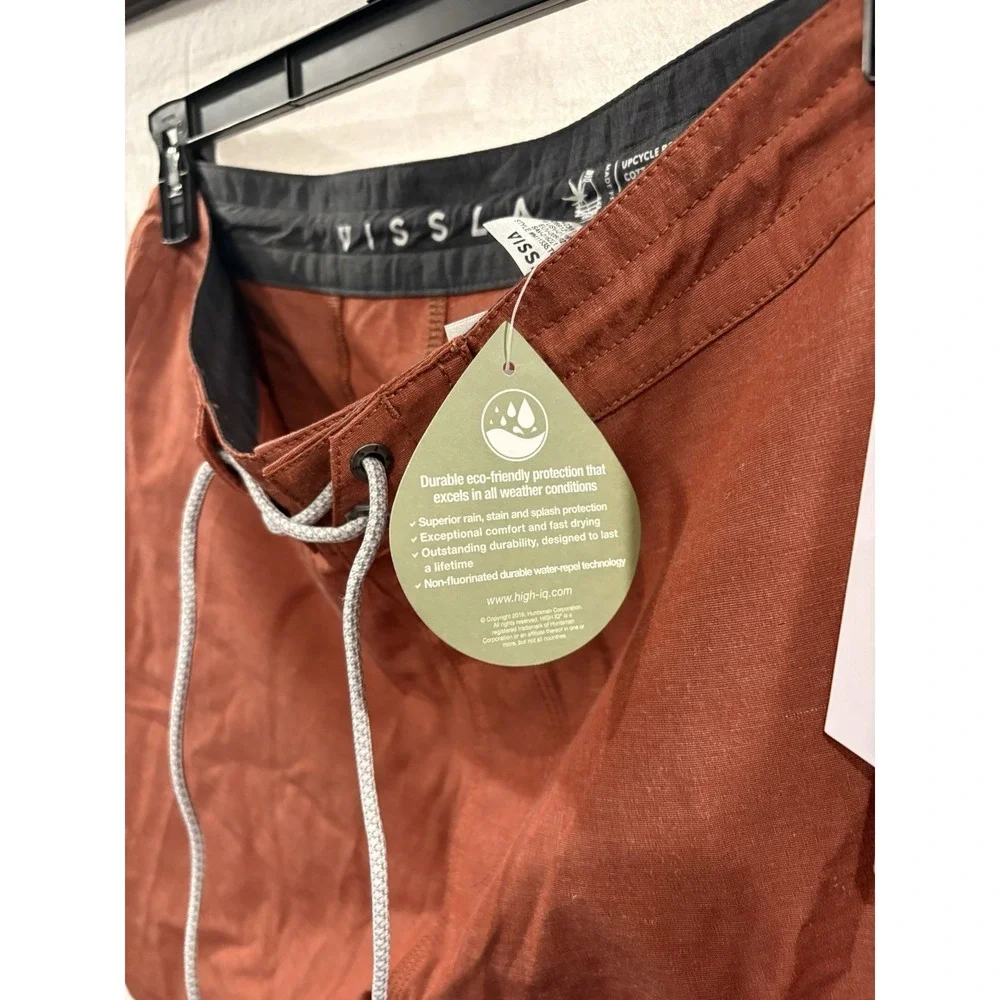 BRAND NEW VISSLA STOKE'EM 17.5 BOARD SHORTS MENS 34 BURNT ORANGE HEMP SWIM TRUNK